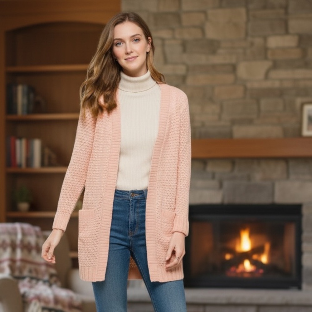 NWT Vero Moda Women’s Open Cardigan in Sepia‎ Rose Winter Cabin Core Cozy Warm